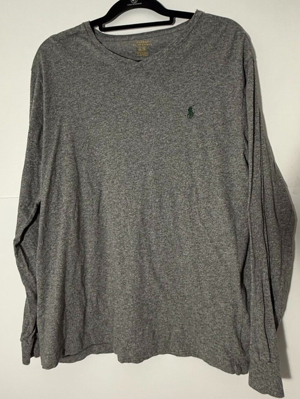Polo Ralph Lauren Mens L Gray Long Sleeve T Shirt With Green Pony Logo